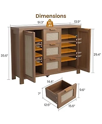 homfan Spacious Rattan Buffet Sideboard Cabinet, 3 Drawers, Boho Accent Storage Credenza, Adjustable Shelves, Large Console for Kitchen, Dining Room