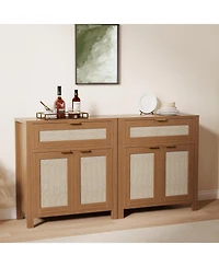 homfan Farmhouse Rattan Sideboard Buffet Cabinet, Adjustable Shelf and Drawer, Multi-Purpose Storage Console Table for Entryway, Living Room
