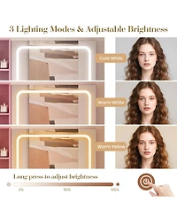 homfan Vanity Desk with Mirror and Led Lights, Power Outlets, Drawers, Cabinet, Storage Stool, Collapsible Panel, Compact Bedroom Dressing Table