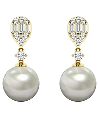 Macy's Cultured Freshwater Pearl (8-9mm) & Diamond Earrings in 14k Yellow Gold