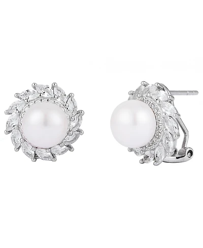 Belle de Mer Cultured Freshwater Pearl (8-9mm) & Lab-Grown Sapphire Earrings in 925 Sterling Silver