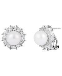 Belle de Mer Cultured Freshwater Pearl (8-9mm) & Lab-Grown Sapphire Earrings in 925 Sterling Silver