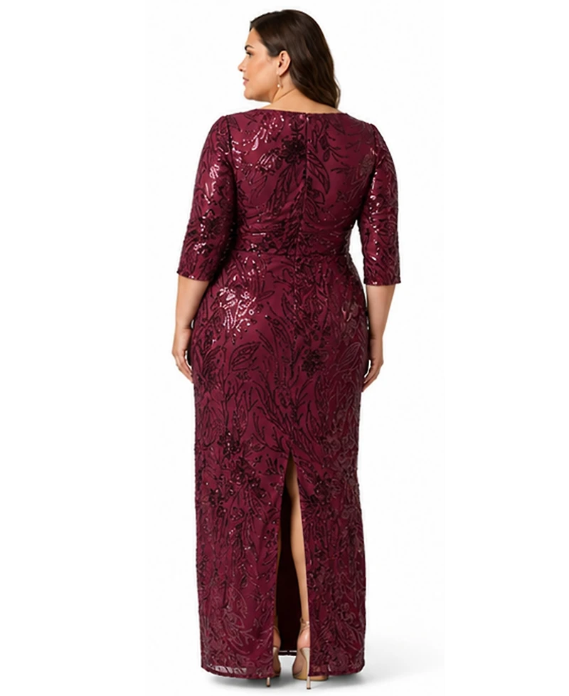 Adrianna Papell Plus V-Neck Column Gown