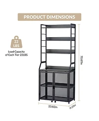 homfan 2-in-1 Desk with 6-Tier Bookshelf, Industrial Metal Frame Space-Saving Workstation Combo, Multi-Functional Home Office Study Furniture