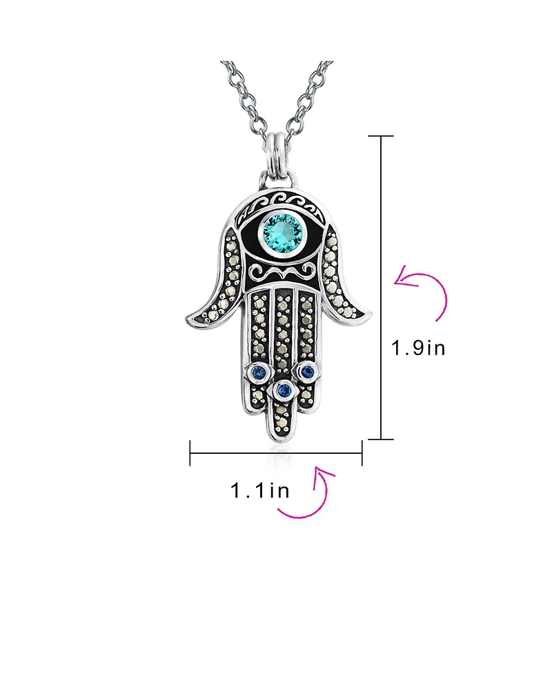 Bling Jewelry Spiritual Talisman Evil Hamsa Hand Pendant Necklace and Cz .925 Sterling Silver