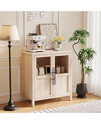 homfan Farmhouse Glass Door Sideboard Cabinet, Heavy Duty Engineered Wood Storage Buffet for Dining Room Living