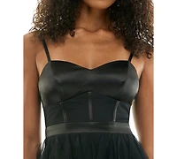City Studios Juniors' Satin and Chiffon Sleeveless Fit & Flare Dress
