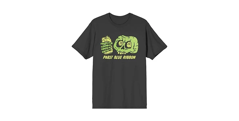 Pabst Blue Ribbon Men's Halloween Skull With Beer Crew Neck Short Sleeve Charcoal T-shirt-3XL