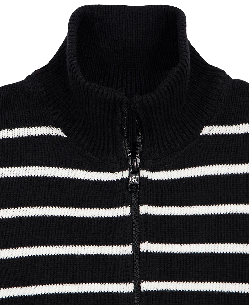 Calvin Klein Girls' 7-16 Stripe Full-zip Cardigan Sweater