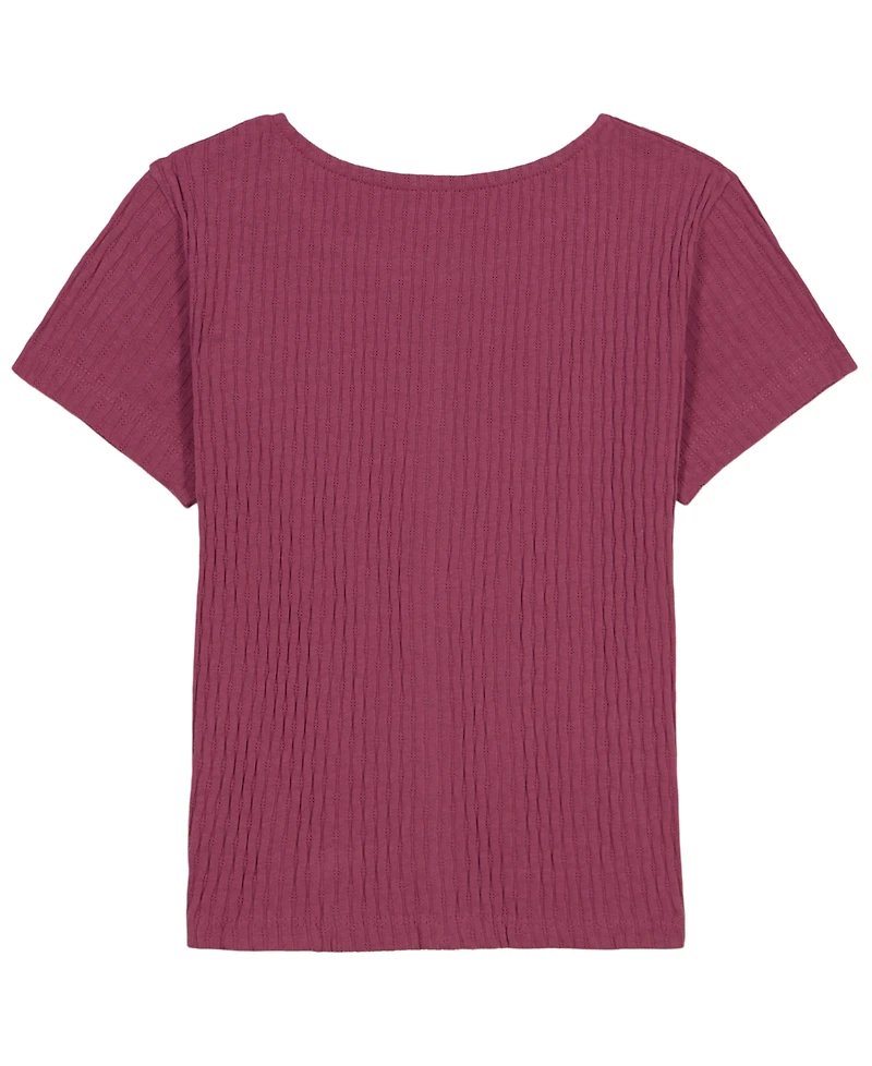 Tommy Hilfiger Girls' 7-16 Pointelle Rib Short-Sleeve Top