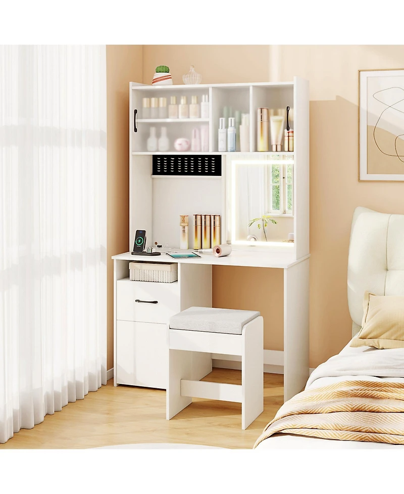 Slickblue Tall Makeup Vanity Table with Mirror and Smart Charging Station for Bedroom