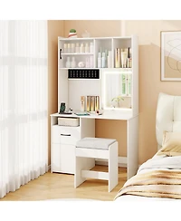 Slickblue Tall Makeup Vanity Table with Mirror and Smart Charging Station for Bedroom