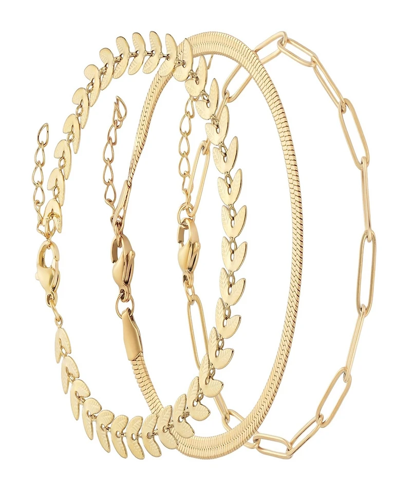 Adornia Tarnish Resistant Gold Set of Three Adjustable Chain Bracelets
