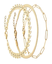 Adornia Tarnish Resistant Gold Set of Three Adjustable Chain Bracelets