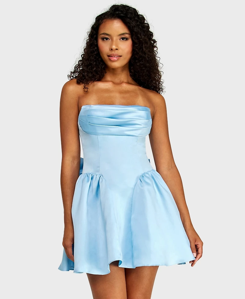 Alex & Sophia Juniors' Back Bow Detail Strapless Satin Dress