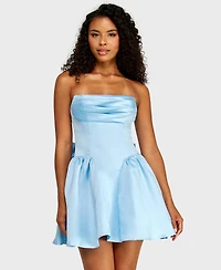 Alex & Sophia Juniors' Back Bow Detail Strapless Satin Dress