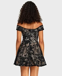 Alex & Sophia Juniors' Off-The-Shoulder Lace Sequin Dress