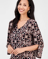 Jm Collection Women's Printed 3/4 Sleeve Zip-Front Top, Macy's Exclusive