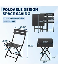 GarveeLife 3-Piece Folding Bistro Set for Patio, Balcony or Garden – Space-Saving Outdoor Table and Chairs, Easy Setup
