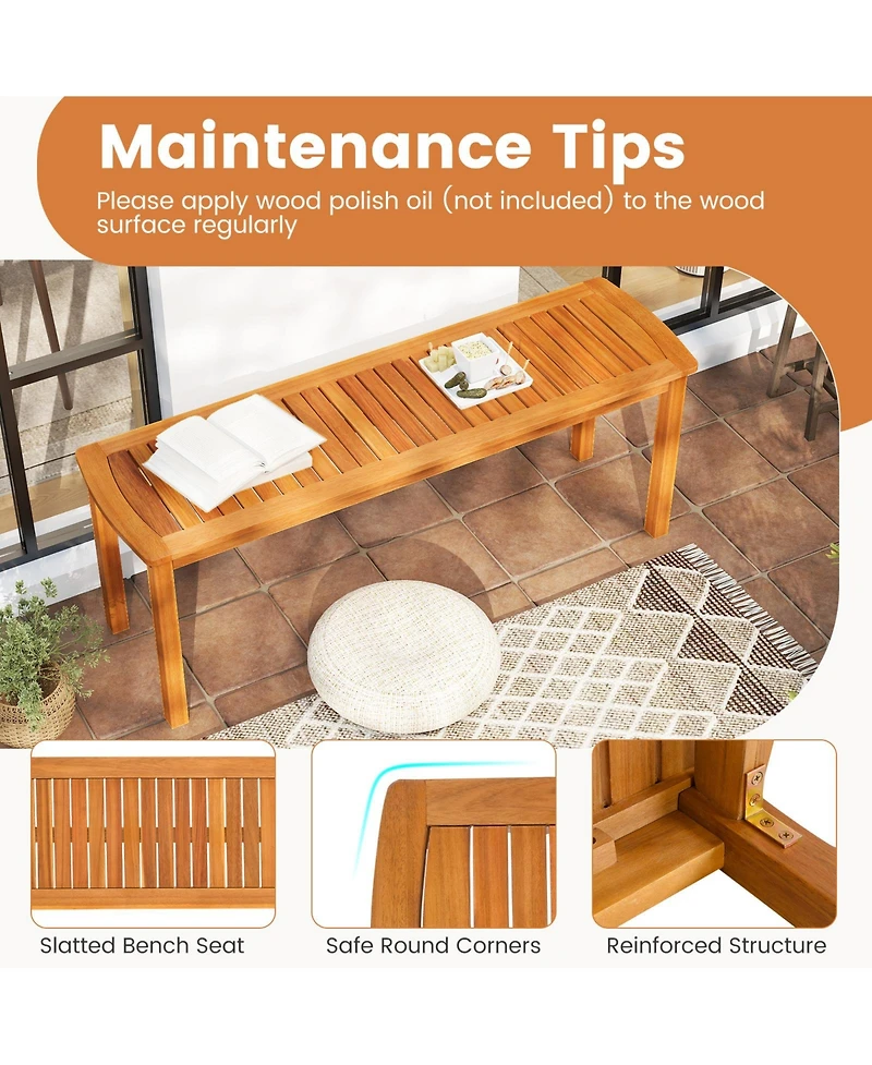Sugift Acacia Wood Outdoor Garden Bench with Slatted Seat, Weather Resistant Patio Park Bench for 2-3 People