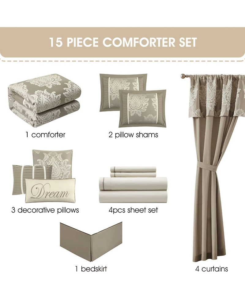Stratford Park Therese Damask 15-Piece Comforter Set