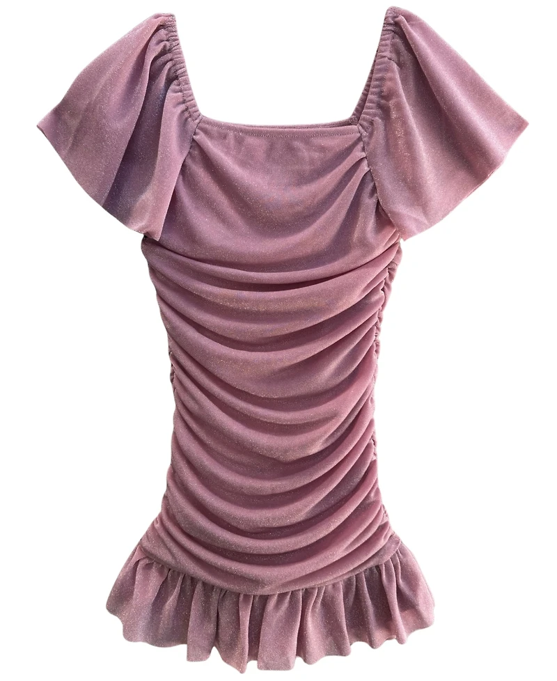 With Jules Girls' 7-16 Short-Sleeve Ruched Glitter Knit Dress
