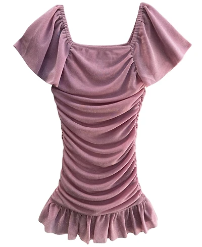 With Jules Girls' 7-16 Short-Sleeve Ruched Glitter Knit Dress