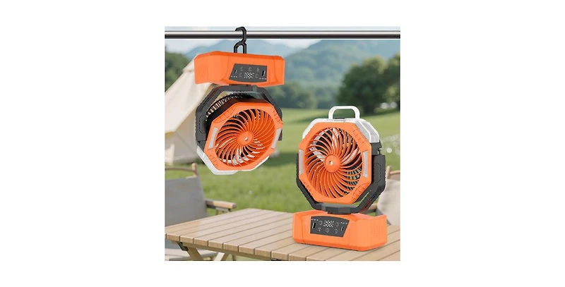 sonicgrace Rechargeable Camping Fan with Mist, Portable Battery Fan with Led Light, Remote, Oscillation, Usb Output and Timer for Outdoor, Rv