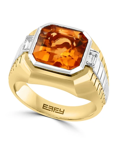 Effy Men's Citrine (5-1/10 ct. t.w.) & White Topaz (1/10 Ring Sterling Silver 14k Gold-Plated