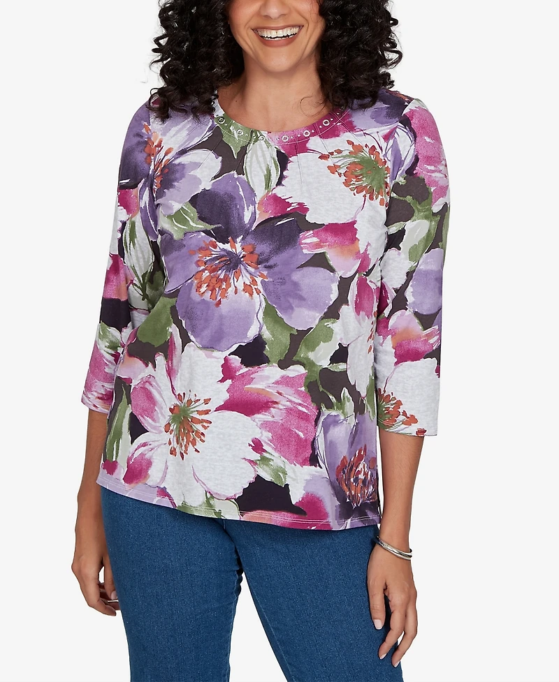 Alfred Dunner Women's Violet Blooms Knit Top