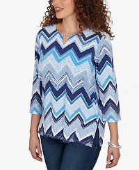 Alfred Dunner Women's Chevron Blues Split Neck Top