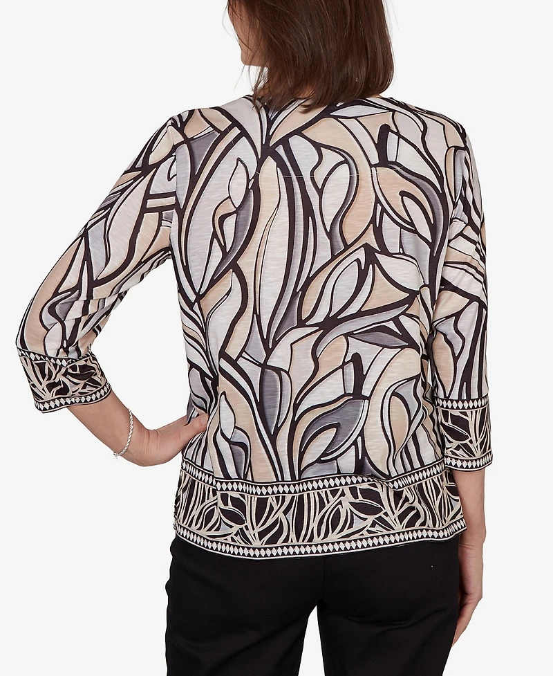 Alfred Dunner Women's Stained Glass Border Trim Top
