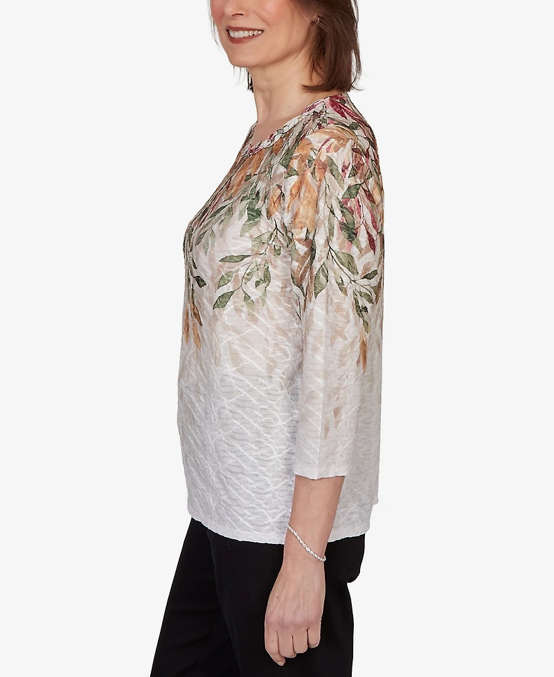 Alfred Dunner Women's Autumn Leaves Braided Neck Top