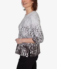 Alfred Dunner Women's Mono Ombre Animal Print Top