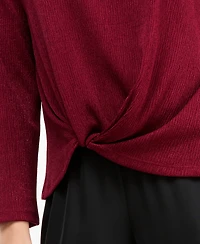 Jm Collection Women's Long-Sleeve Boat-Neck Twist-Front Top, Macy's Exclusive