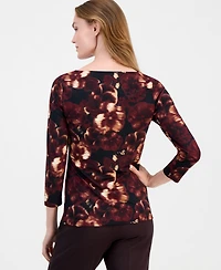 Anne Klein Women's Printed Asymmetric-Neck 3/4-Sleeve Top
