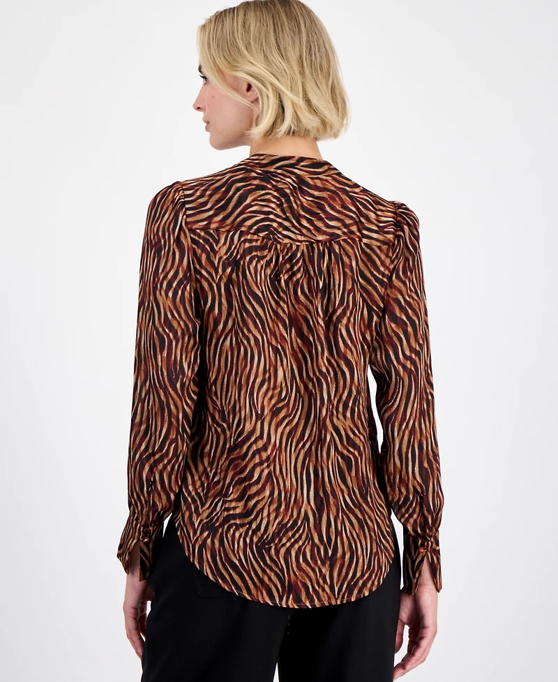 Anne Klein Women's Printed V-Neck Long-Sleeve Blouse