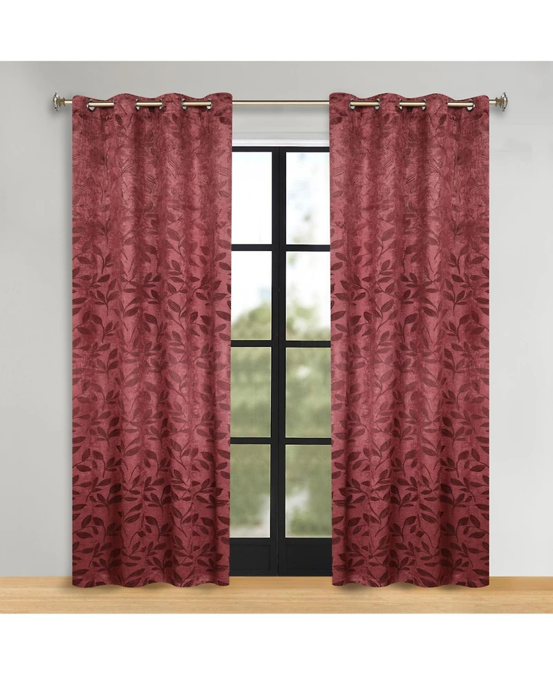 Superior Modern Leaves Room Darkening Grommet Top Curtain Panels, 42" x 96" (Set of 2)