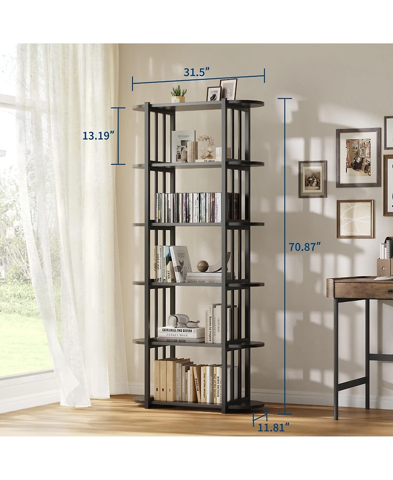 homfan 6-Tier Industrial Tall Bookshelf, Waterproof Panel Storage Shelf with Anti-Tipping Structure, Easy-Clean Multi-Purpose Home Office Display Rack