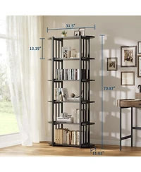 homfan 6-Tier Industrial Tall Bookshelf, Waterproof Panel Storage Shelf with Anti-Tipping Structure, Easy-Clean Multi-Purpose Home Office Display Rack
