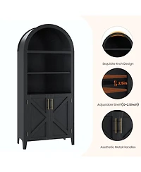 homfan Arched Kitchen Pantry Cabinet with Doors, 5-Tier Open Display Shelf Nice Texture, Farmhouse Storage for Kitchen, Living Room
