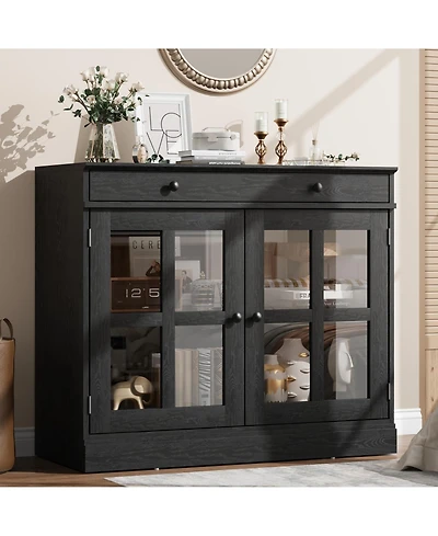 homfan 35.4 Inch Modern Sideboard Buffet with Glass Door and Drawer, Storage Cabinet for Kitchen Dining Room