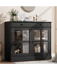 homfan 35.4 Inch Modern Sideboard Buffet with Glass Door and Drawer, Storage Cabinet for Kitchen Dining Room