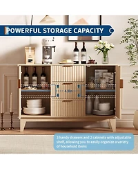 homfan Modern Fluted Sideboard Buffet Cabinet, 47 Inch Storage Cupboard with 3 Drawers, Adjustable Shelves, and Doors for Dining Room, Kitchen
