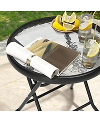 Pellebant Outdoor Folding Tempered Glass Side Table Patio Bistro Coffee