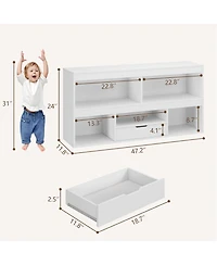 homfan 2-Tier Wooden Bookcase with 5 Cubbies and 1 Drawer, Modern Toy Storage Organizer for Playroom, Nursery and Bedroom