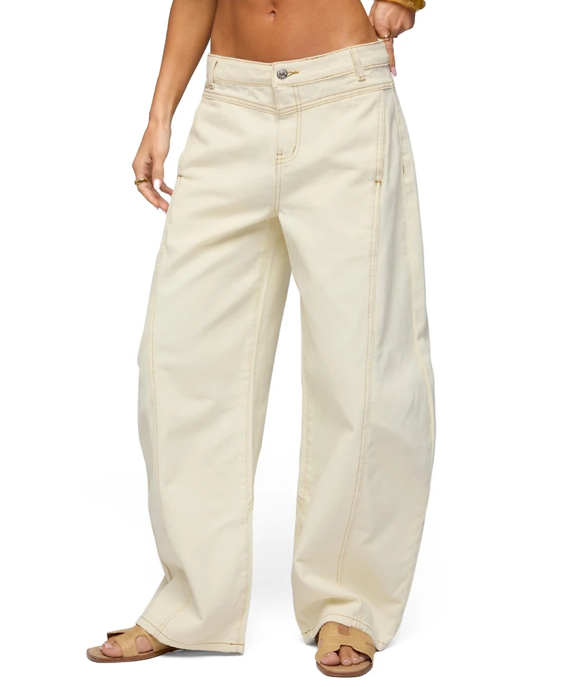 Edikted Women's Gili Contrast Stitch Low Rise Barrel Jeans