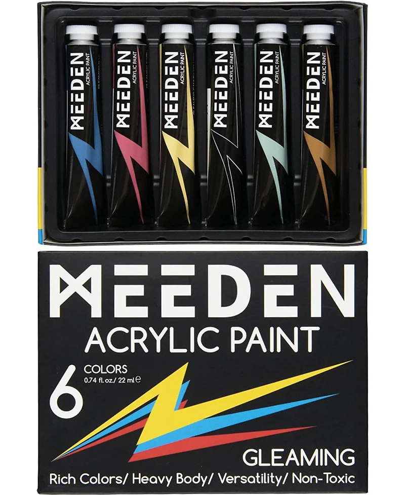 Meeden Glitter Acrylic Paint Medium, 6 Tubes 22milliliter High Viscosity Shimmer Paints, Art Craft Paints with Glitter, Iridescent Paints for Canvas