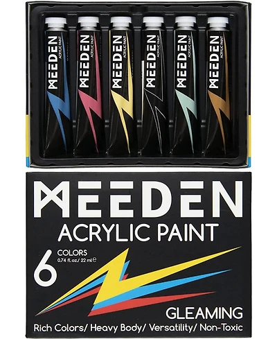 Meeden Glitter Acrylic Paint Medium, 6 Tubes 22milliliter High Viscosity Shimmer Paints, Art Craft Paints with Glitter, Iridescent Paints for Canvas