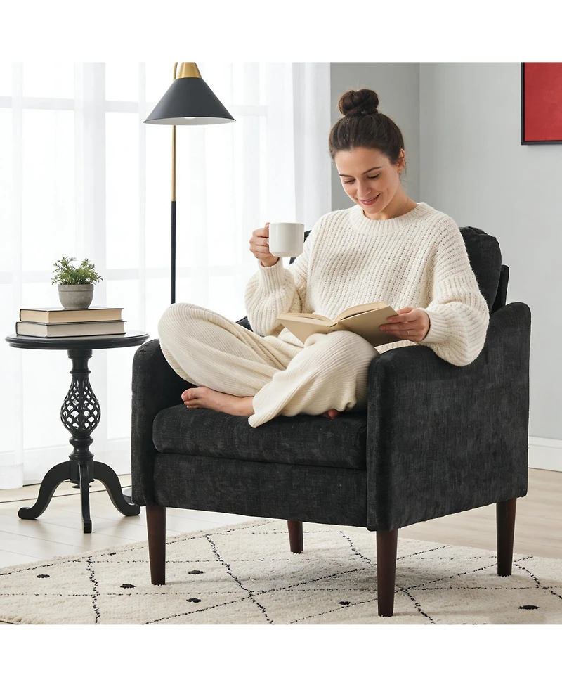 homfan Mid-Century Modern Side Chair, Chenille Curved Armchair for Adults, Reading Chair, Cloud Single Sofa for Bedroom, Living Room